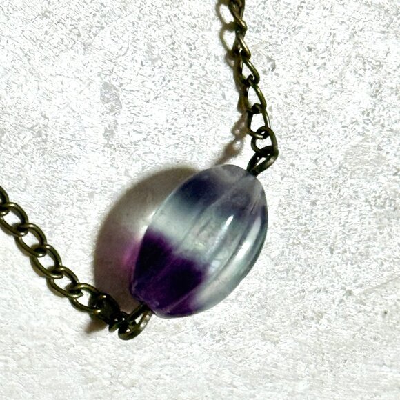 2/$20, Rainbow Fluorite Short Necklace, Genuine Gemstone Pendant & Bronze Chain - Picture 7 of 12